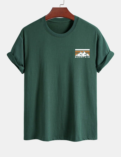 Regular Fit Stripe Mountains Print Cotton T-Shirt
