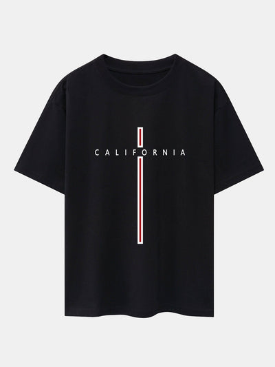 California Stripe Print Drop Shoulder Oversize T-Shirt