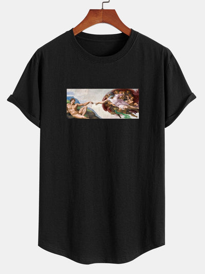 God Created Adam Print Cotton Arc Hem T-Shirt