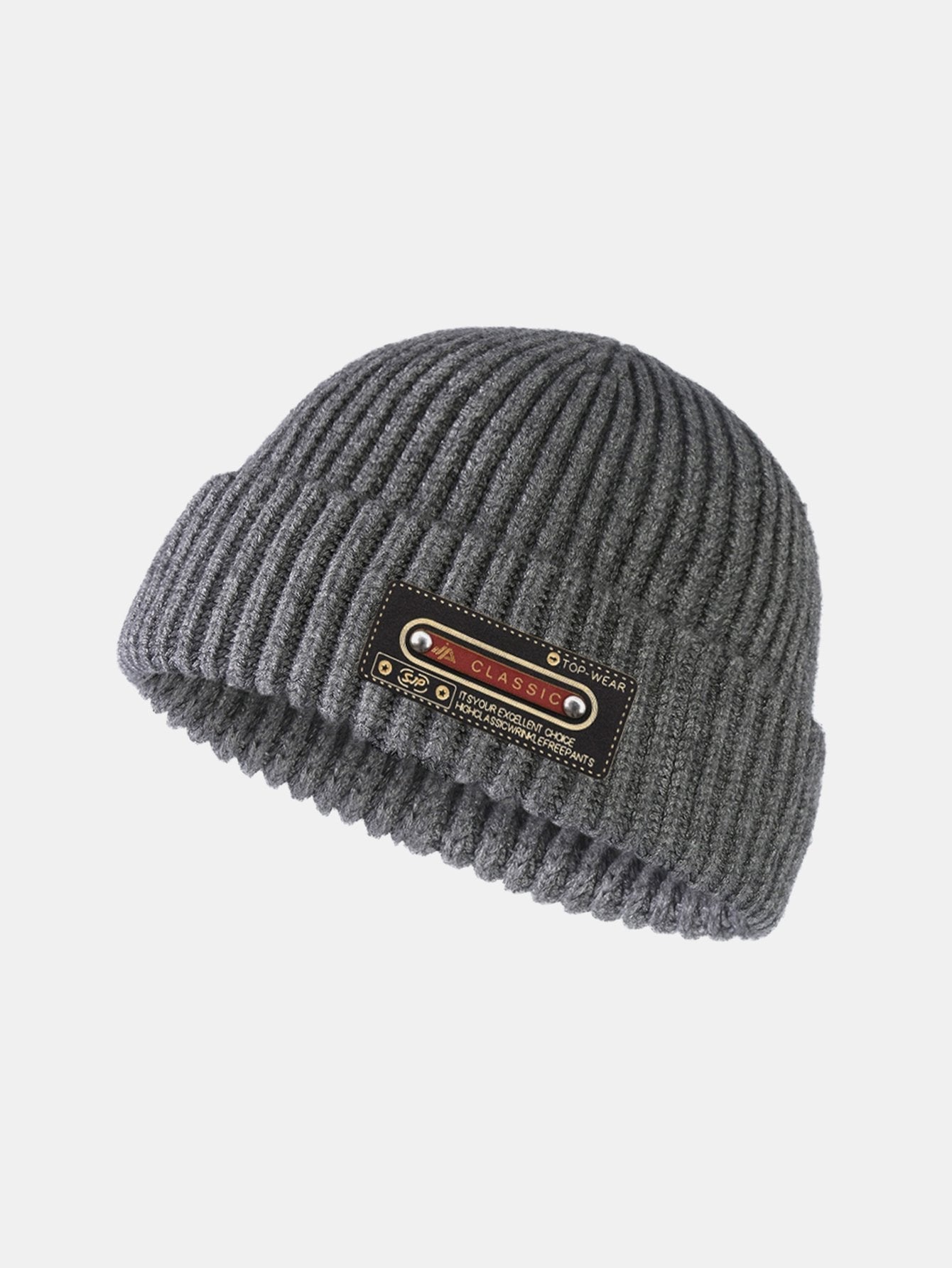 Solid Color Slogan Patch Knit Beanie Hat