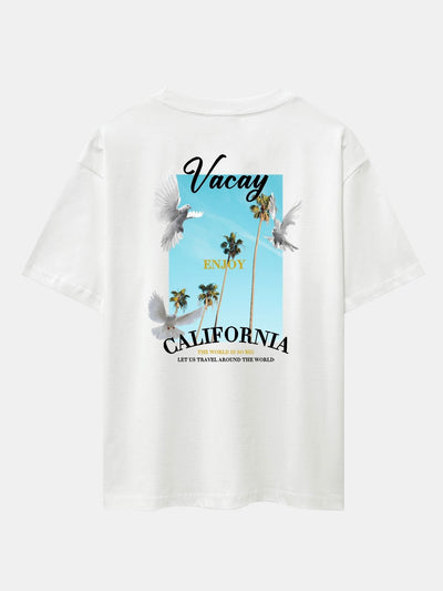 California Dove Back Print Drop Shoulder Oversize T-Shirt