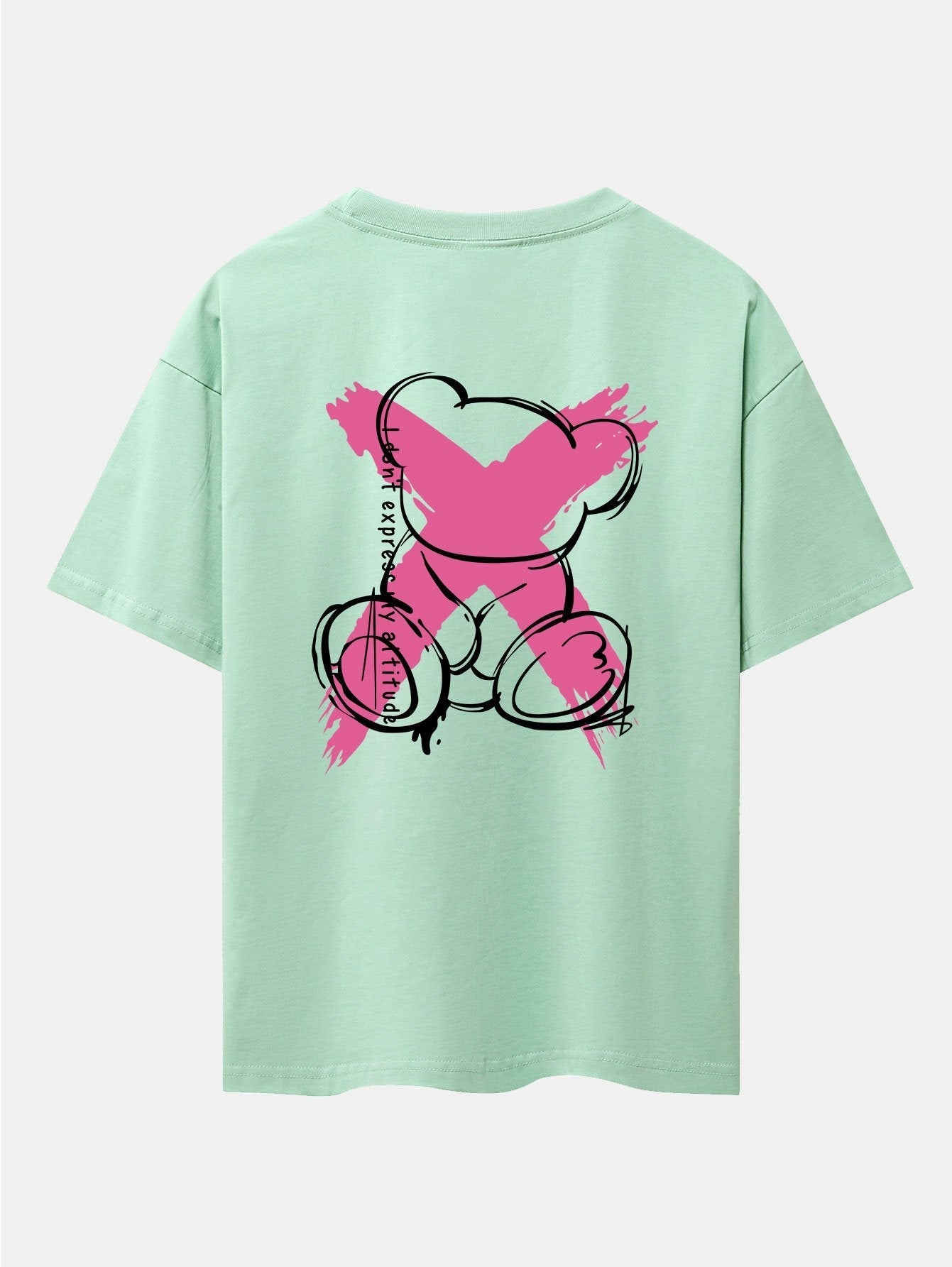Graffiti Bear Print Drop Shoulder Oversize T-Shirt