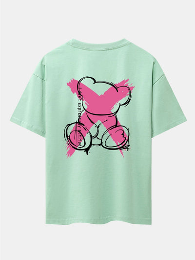 Graffiti Bear Print Drop Shoulder Oversize T-Shirt