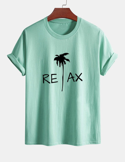 Regular Fit Relax Palm Tree Print Cotton T-Shirt