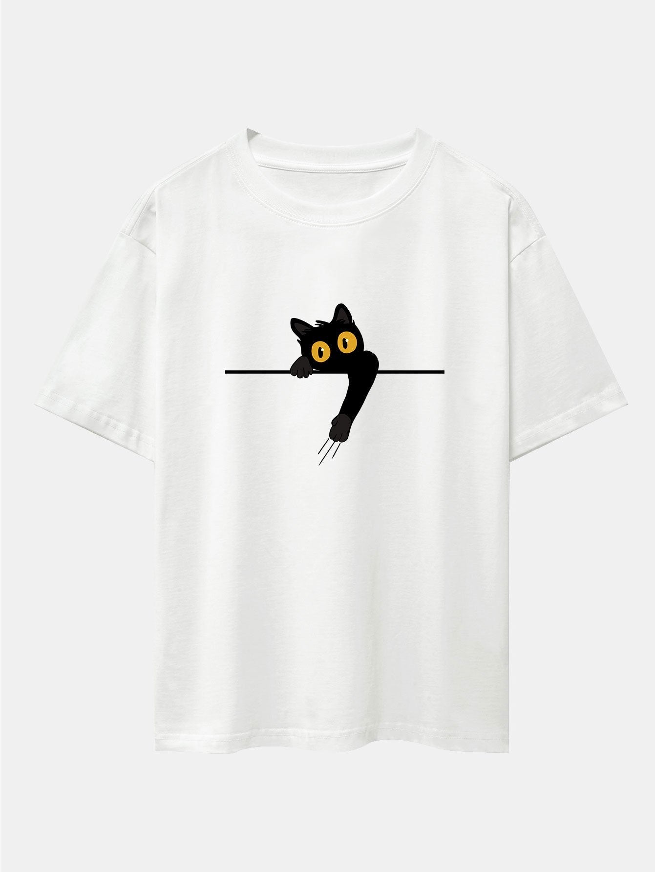 Black Cat Print Drop Shoulder Oversize T-Shirt
