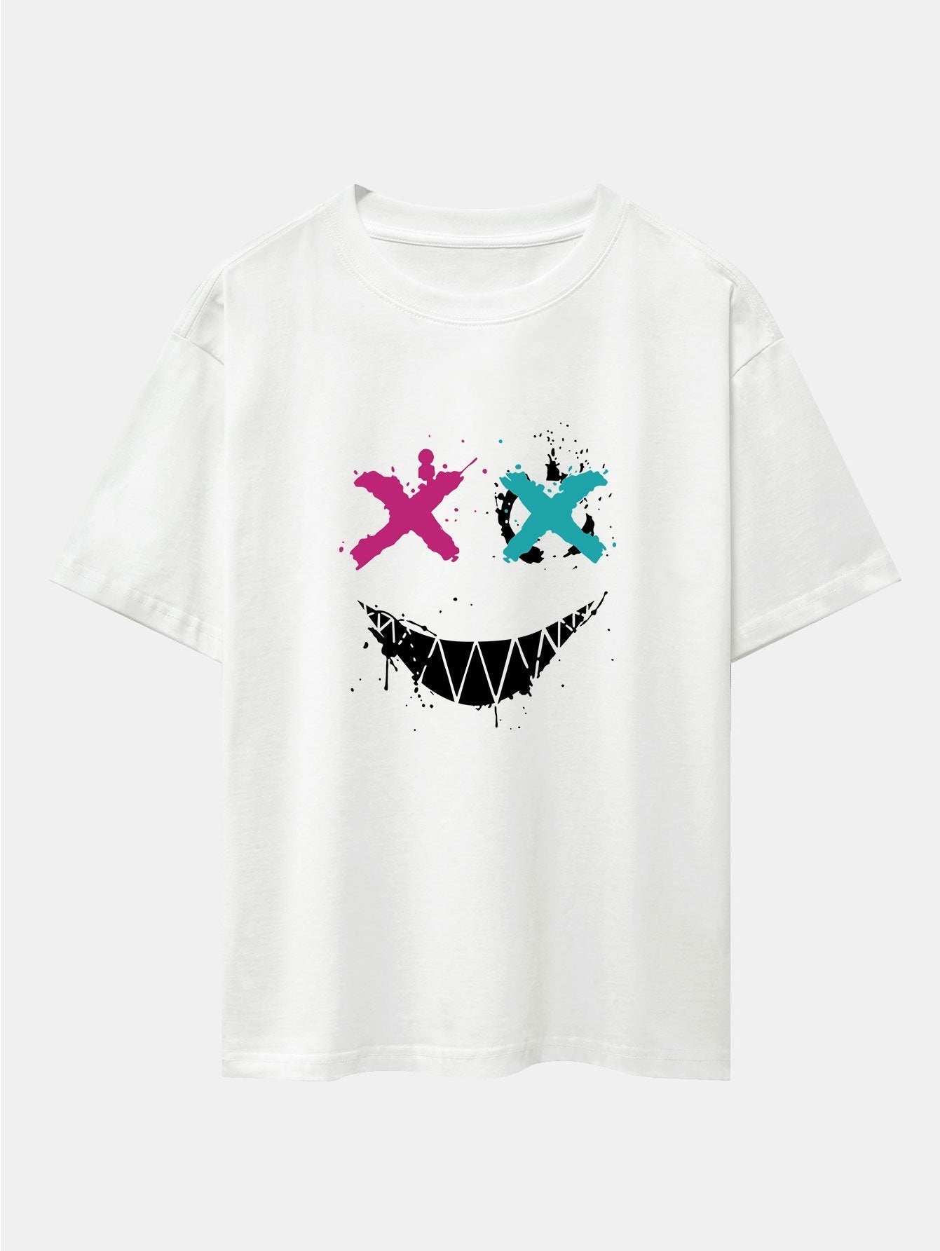Graffiti Smiley Face Print Drop Shoulder Oversize T-Shirt