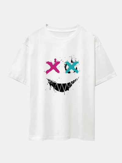 Graffiti Smiley Face Print Drop Shoulder Oversize T-Shirt