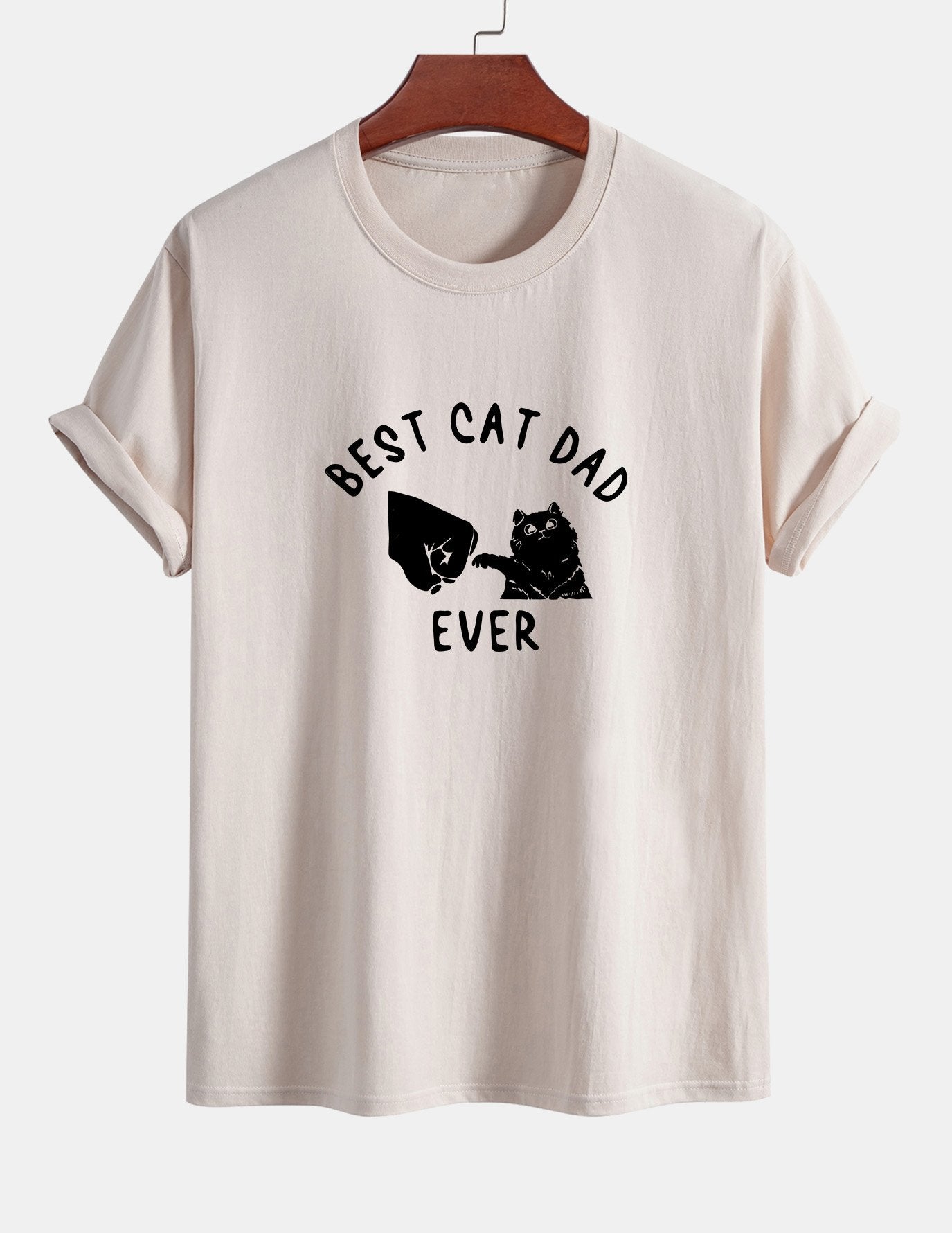 Regular Fit Best Cat Dad Ever Print Cotton T-Shirt