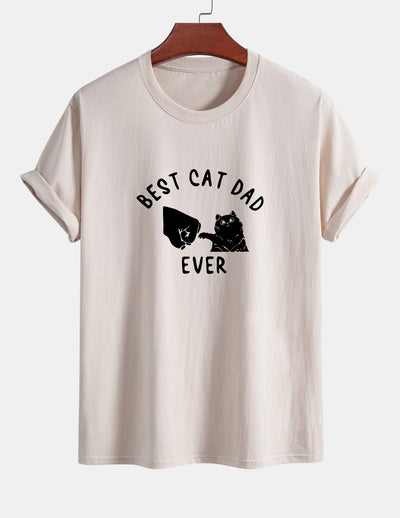 Regular Fit Best Cat Dad Ever Print Cotton T-Shirt