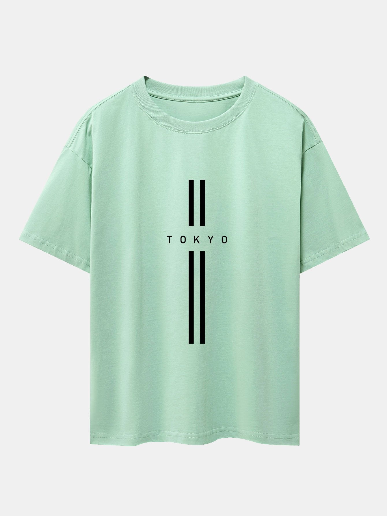 Stripe Tokyo Print Drop Shoulder Oversize T-Shirt