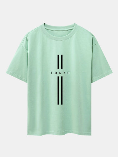 Stripe Tokyo Print Drop Shoulder Oversize T-Shirt
