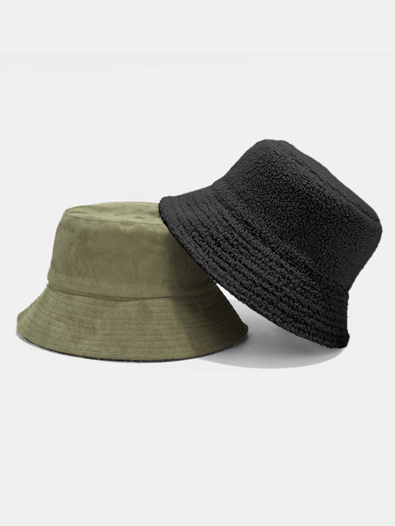 Double Side Reversible Faux Suede Plush Bucket Hat