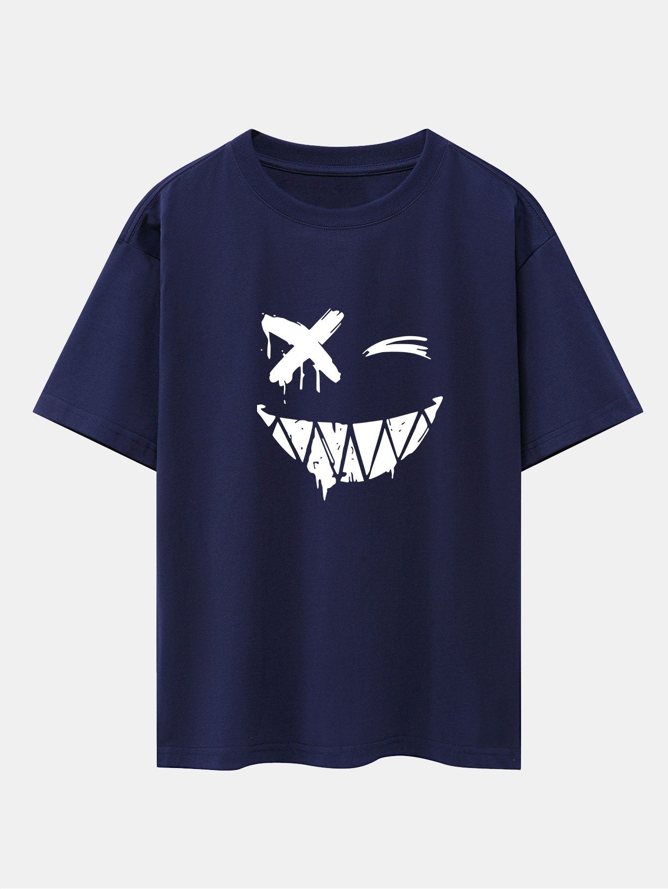 Dissolved Smiley Face Print Drop Shoulder Oversize T-Shirt