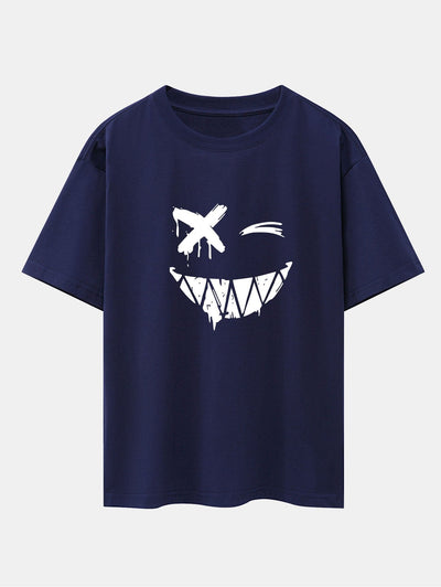 Dissolved Smiley Face Print Drop Shoulder Oversize T-Shirt