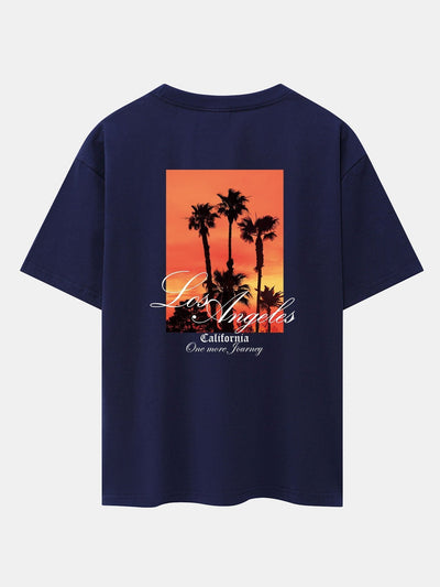 Los Angeles Palm Trees Back Print Drop Shoulder Oversize T-Shirt