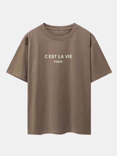Paris Letter Print Dropped Shoulders Oversize T-Shirt