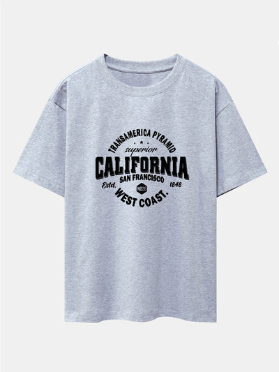 California Slogan Print Drop Shoulder Oversize T-Shirt