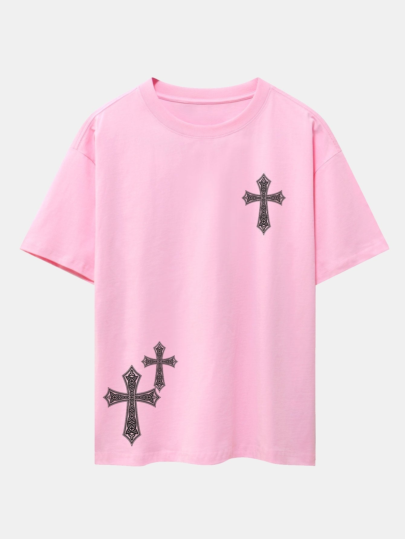Ornamental Cross Print Drop Shoulder Oversize T-Shirt