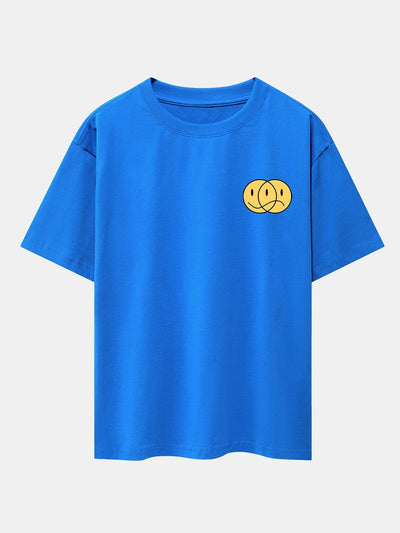 Happy And Sad Face Print Drop Shoulder Oversize T-Shirt