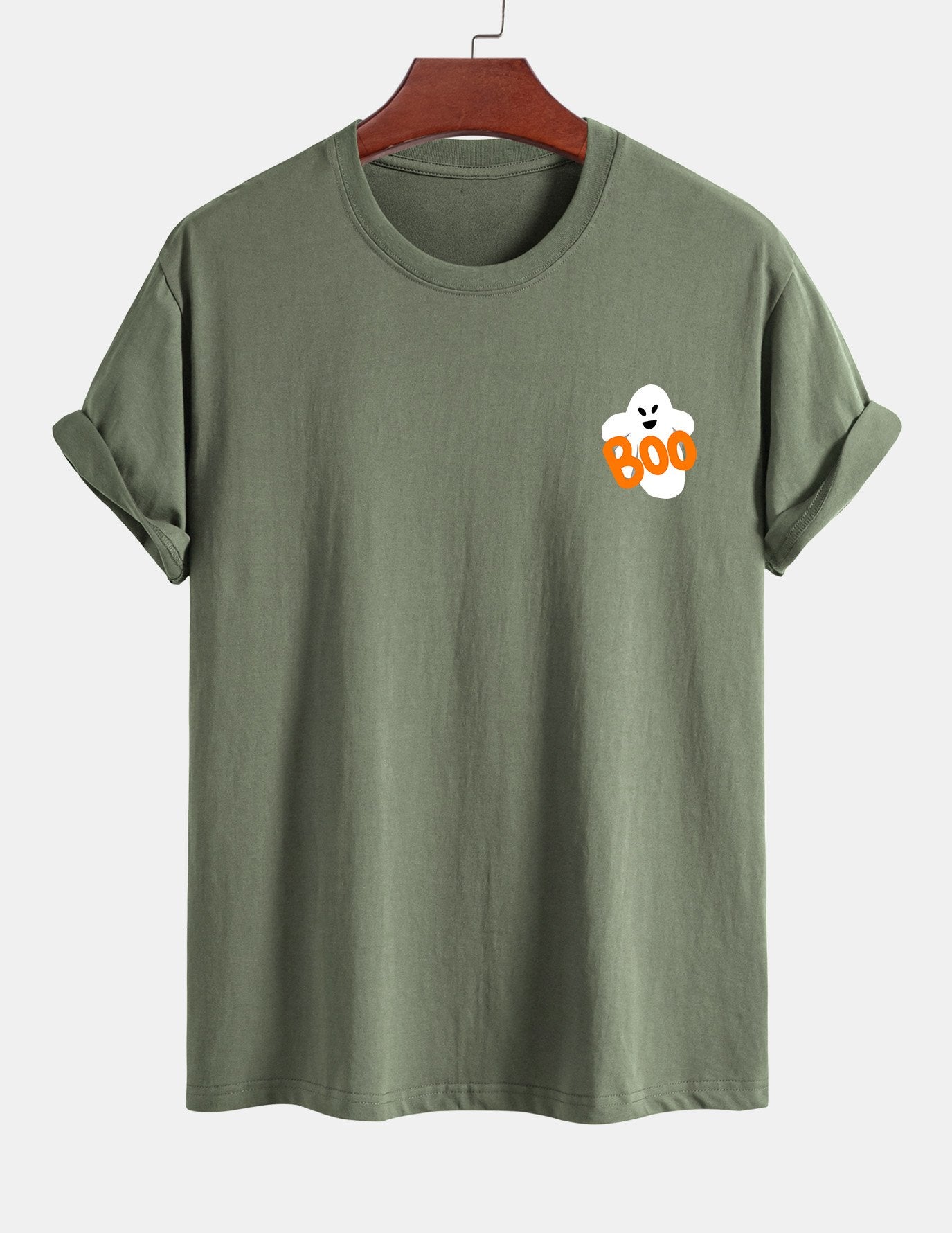 Regular Fit Boo Ghost Print Cotton T-Shirt