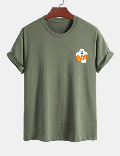Regular Fit Boo Ghost Print Cotton T-Shirt