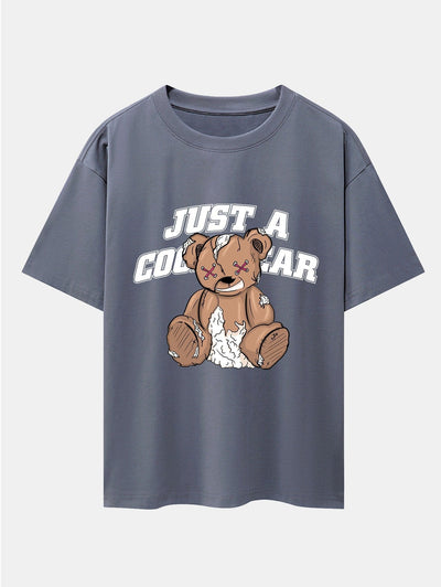 Tattered Bear Print Drop Shoulder Oversize T-Shirt