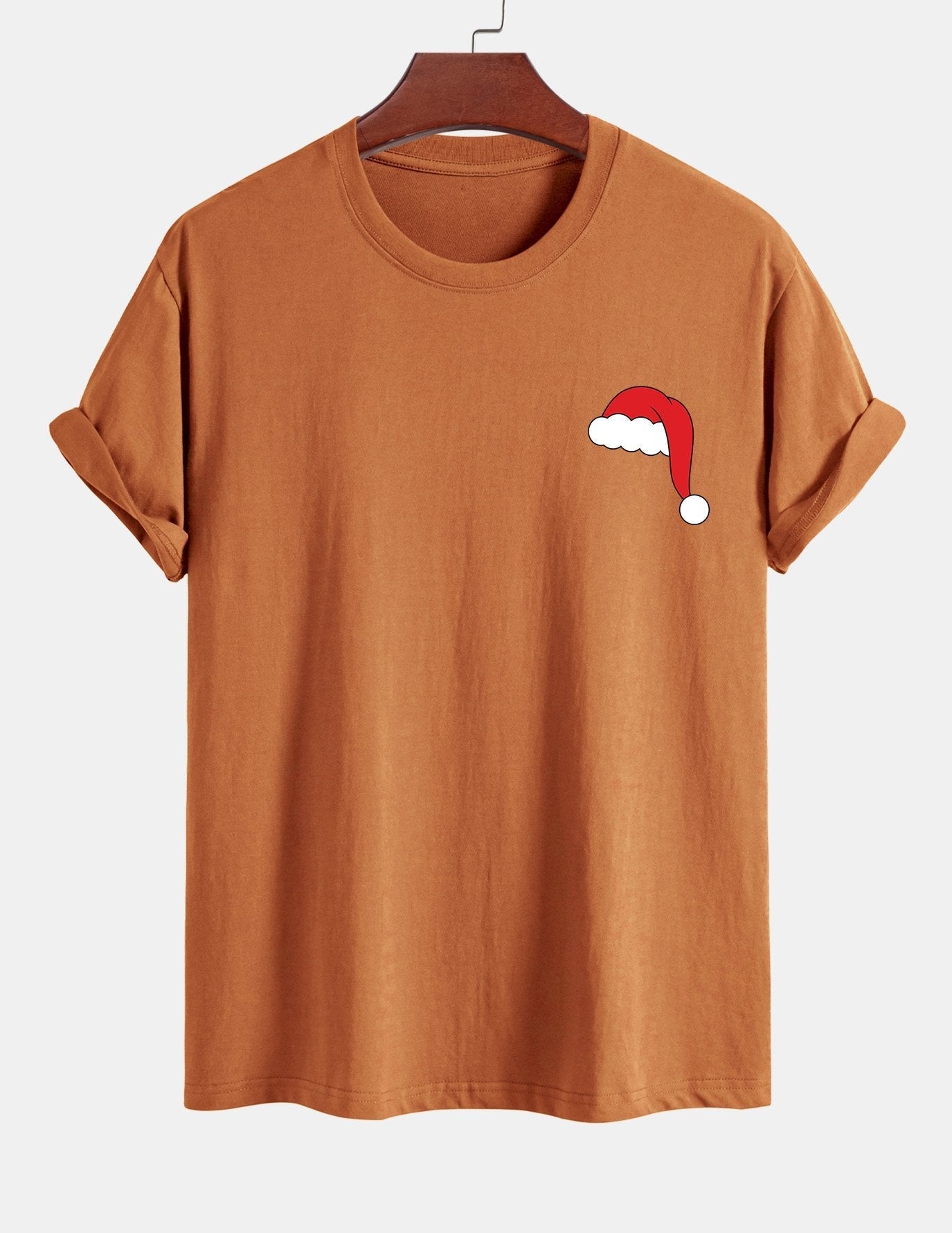 Regular Fit Santa Hat Print Cotton T-Shirt