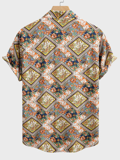 Floral Border Print Button Up Shirt