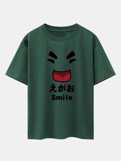 Smiley Face Print Drop Shoulder Oversize T-Shirt