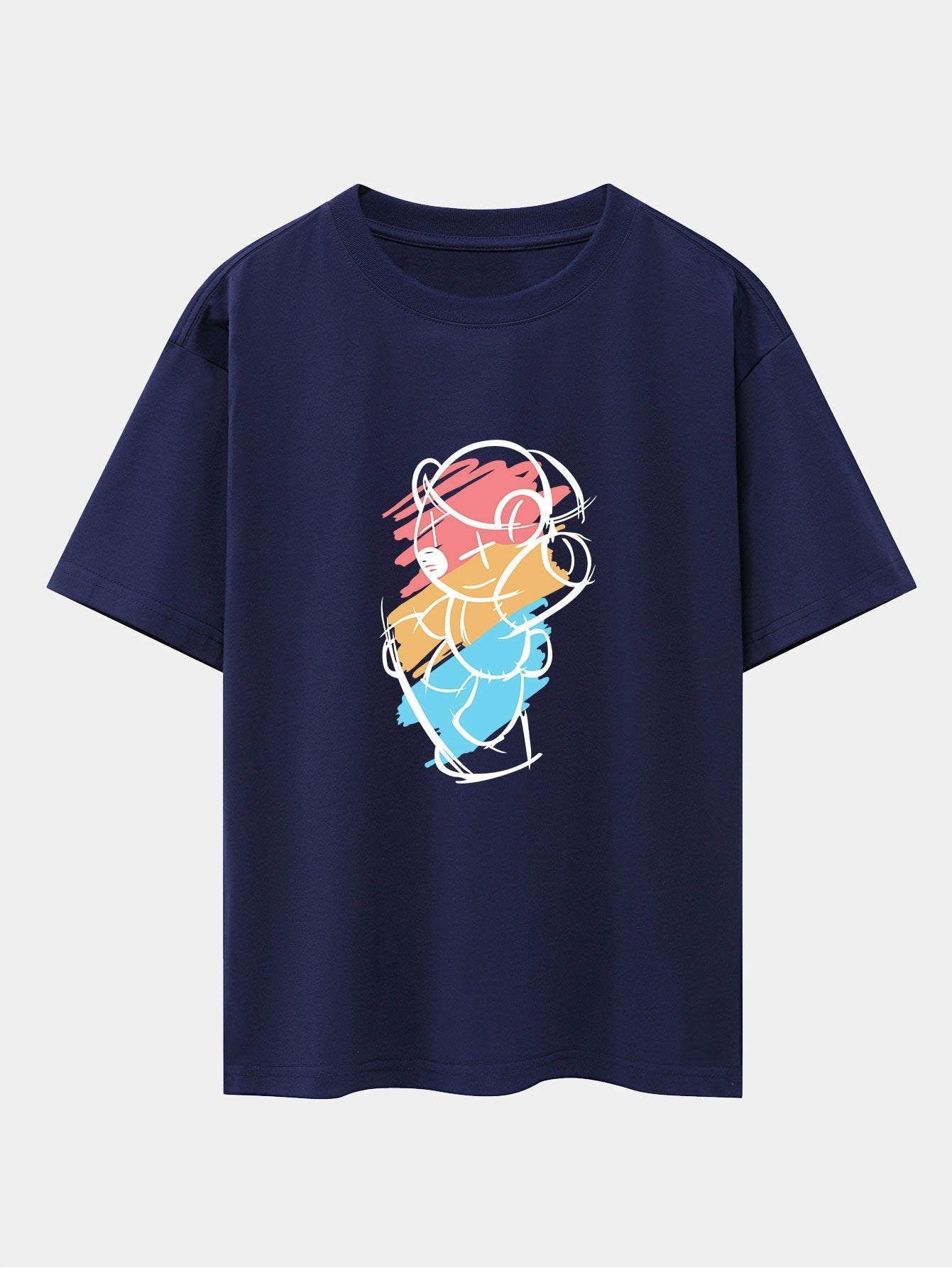 Graffiti Skateboard Bear Print Drop Shoulder Oversize T-Shirt