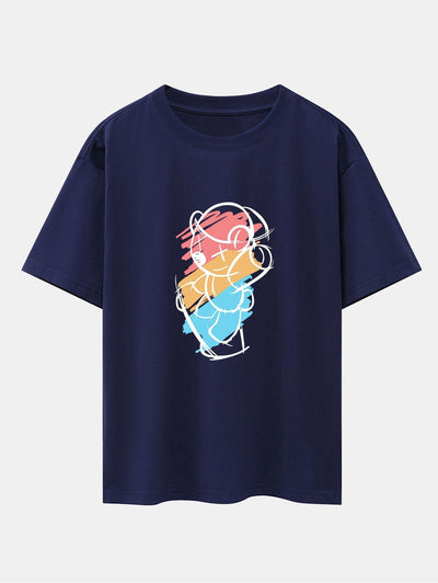 Graffiti Skateboard Bear Print Drop Shoulder Oversize T-Shirt