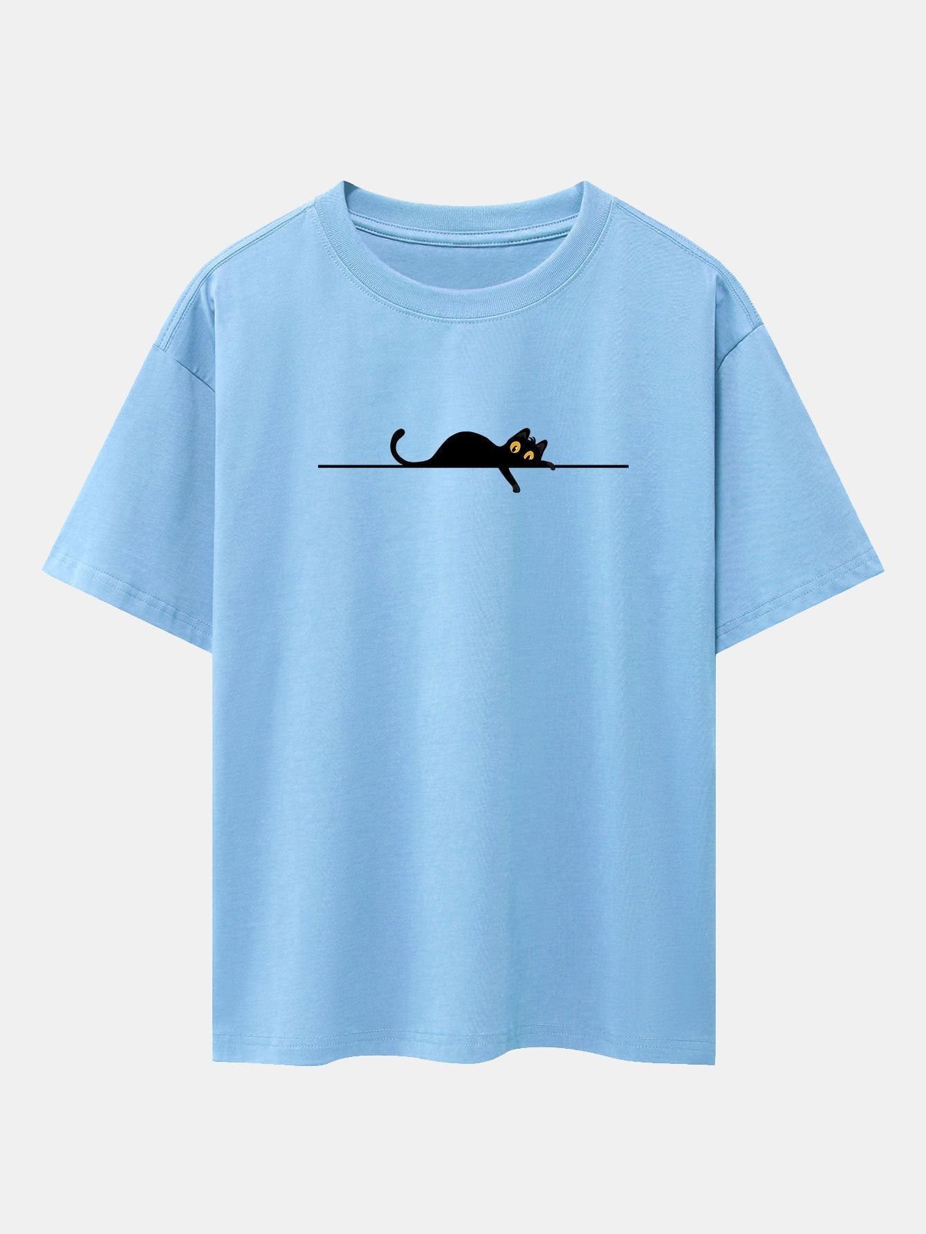 Black Cat Print Drop Shoulder Oversize T-Shirt