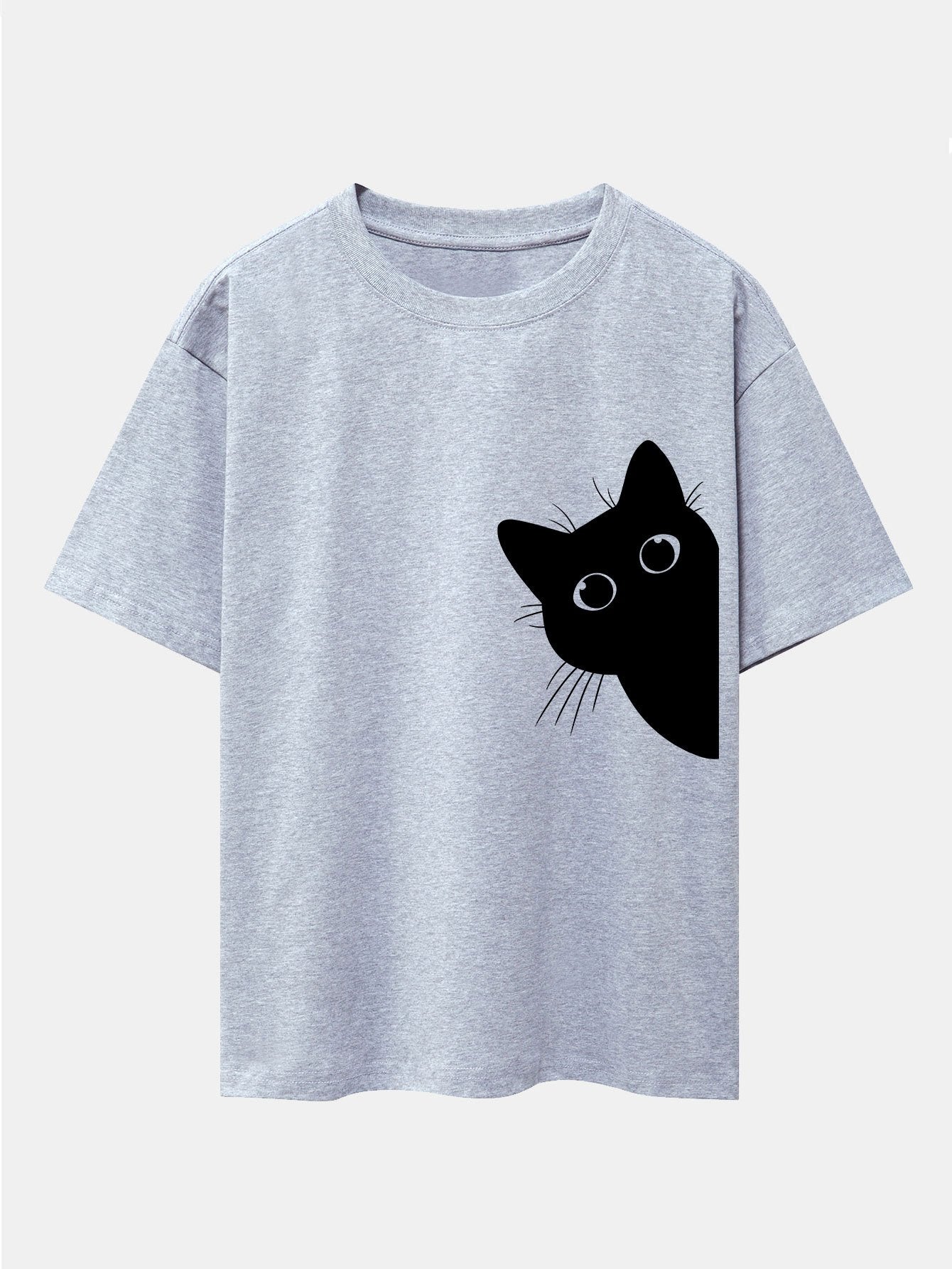 Black Cat Print Drop Shoulder Oversize T-Shirt
