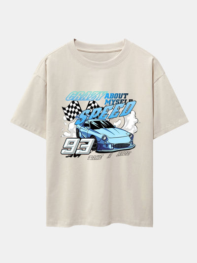 Crazy Speed Car Print Drop Shoulder Oversize T-Shirt