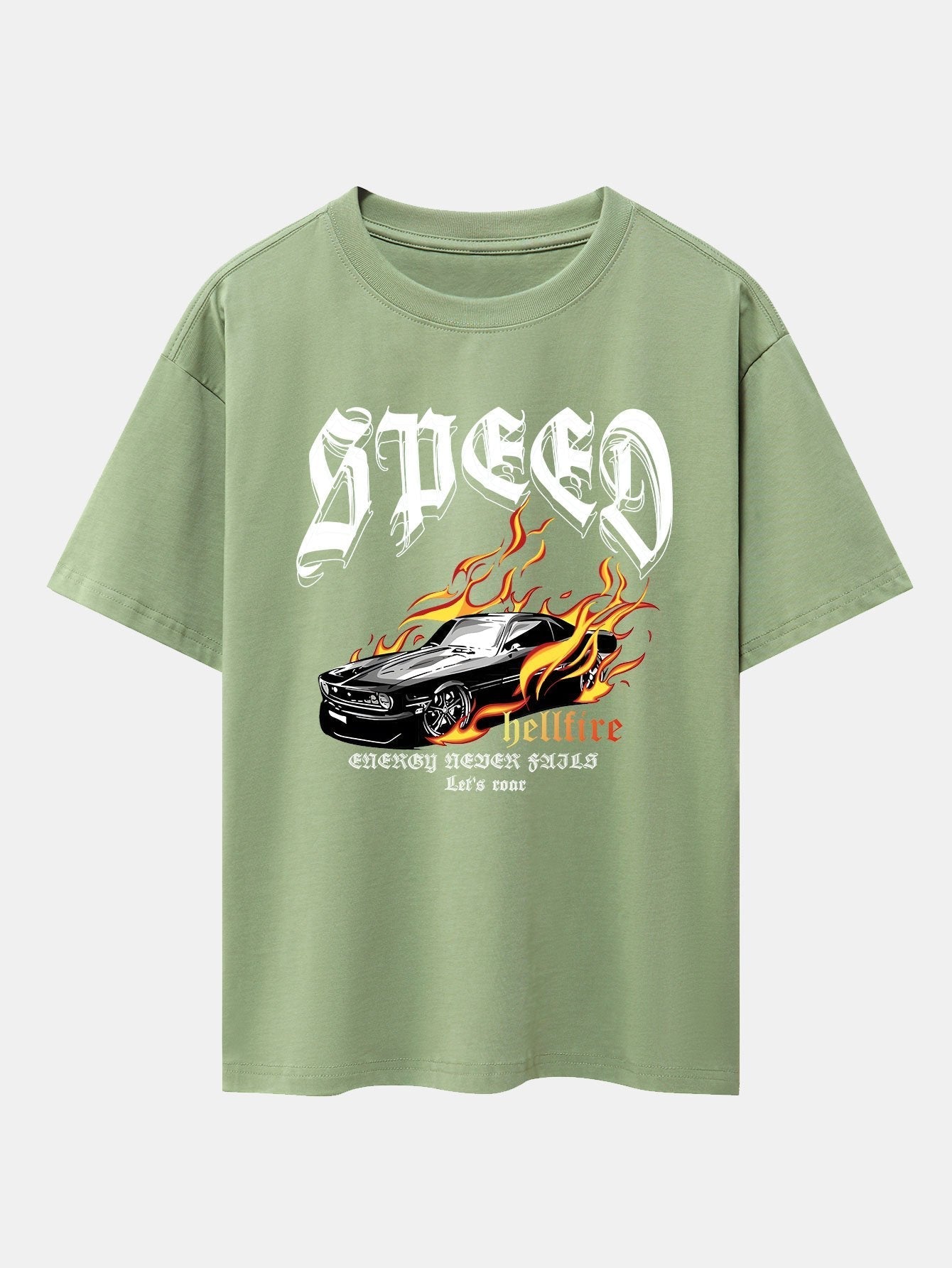 Speed Car Flame Print Drop Shoulder Oversize T-Shirt