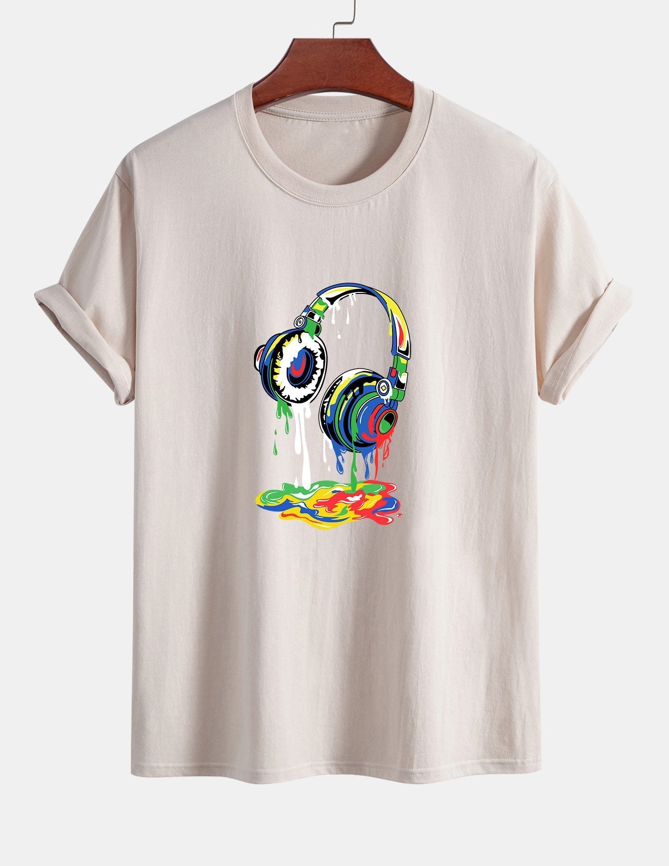 Regular Fit Dissolving Headphones Print Cotton T-Shirt