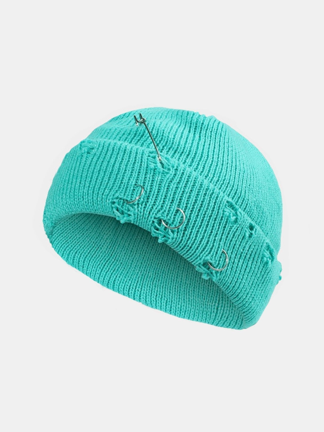 Street Hip-hop With Perforated Iron Ring Pin Knit Hat