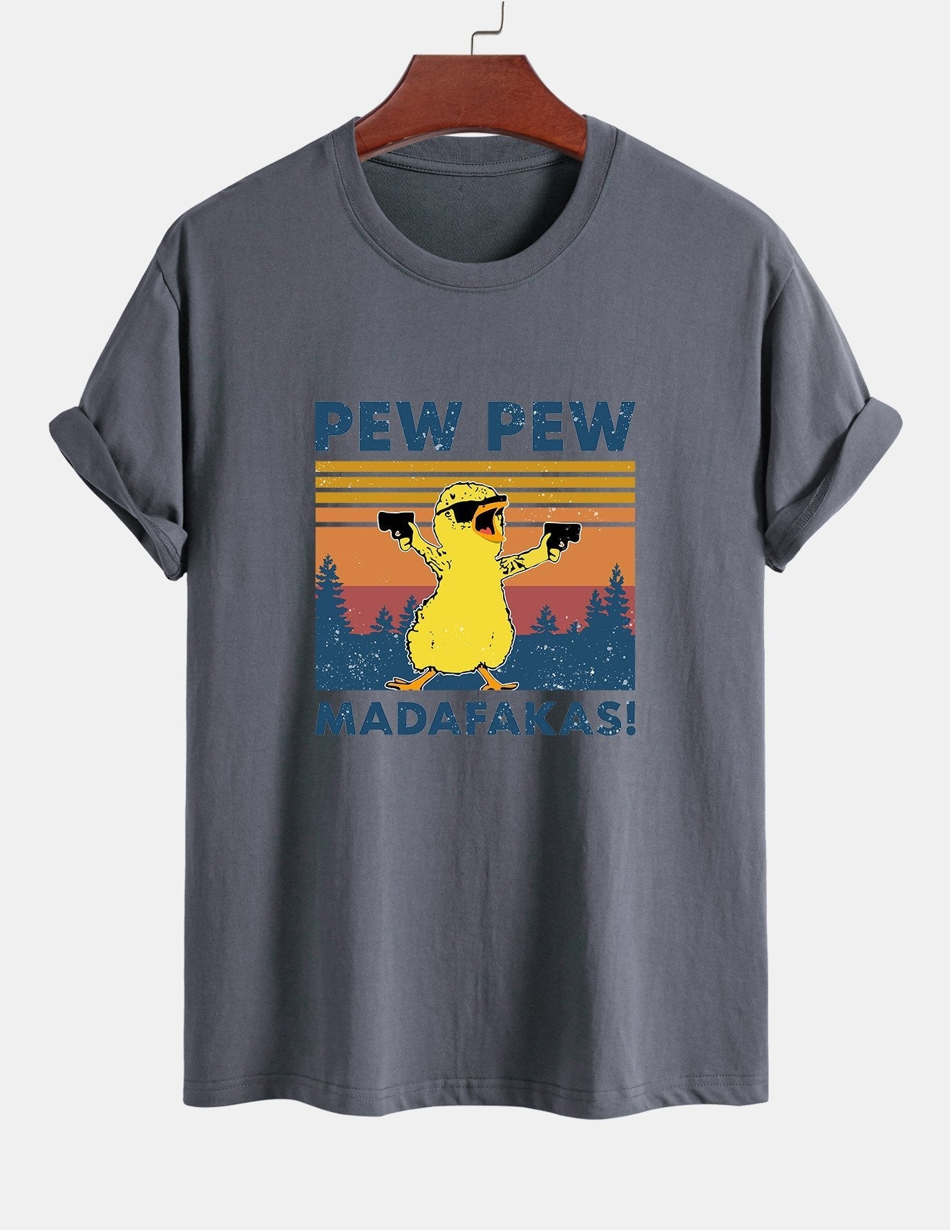 Regular Fit PEW PEW MADAFAKAS Duck Print Cotton T-Shirt