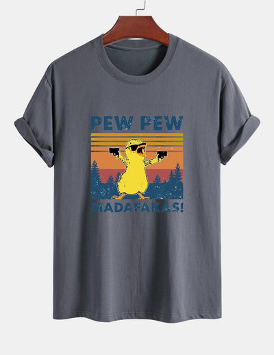 Regular Fit PEW PEW MADAFAKAS Duck Print Cotton T-Shirt