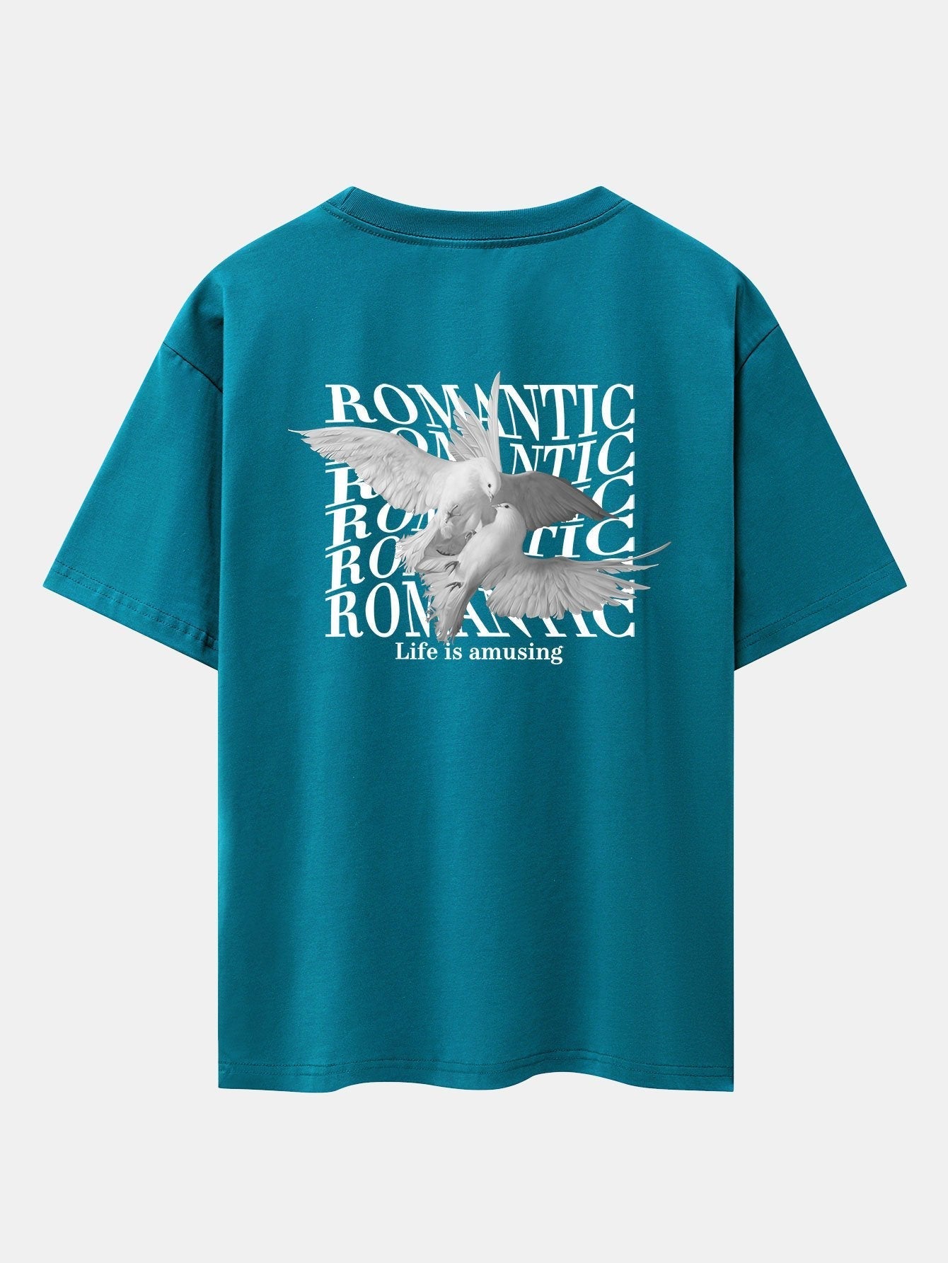 Romantic Doves Back Print Drop Shoulder Oversize T-Shirt