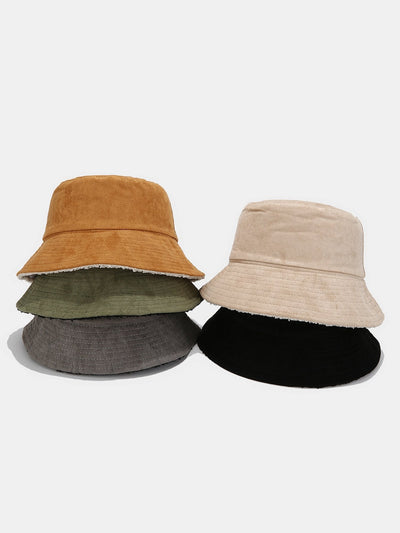 Double Side Reversible Faux Suede Plush Bucket Hat