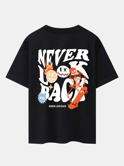Skeleton Slogan Back Print Drop Shoulder Oversize T-Shirt