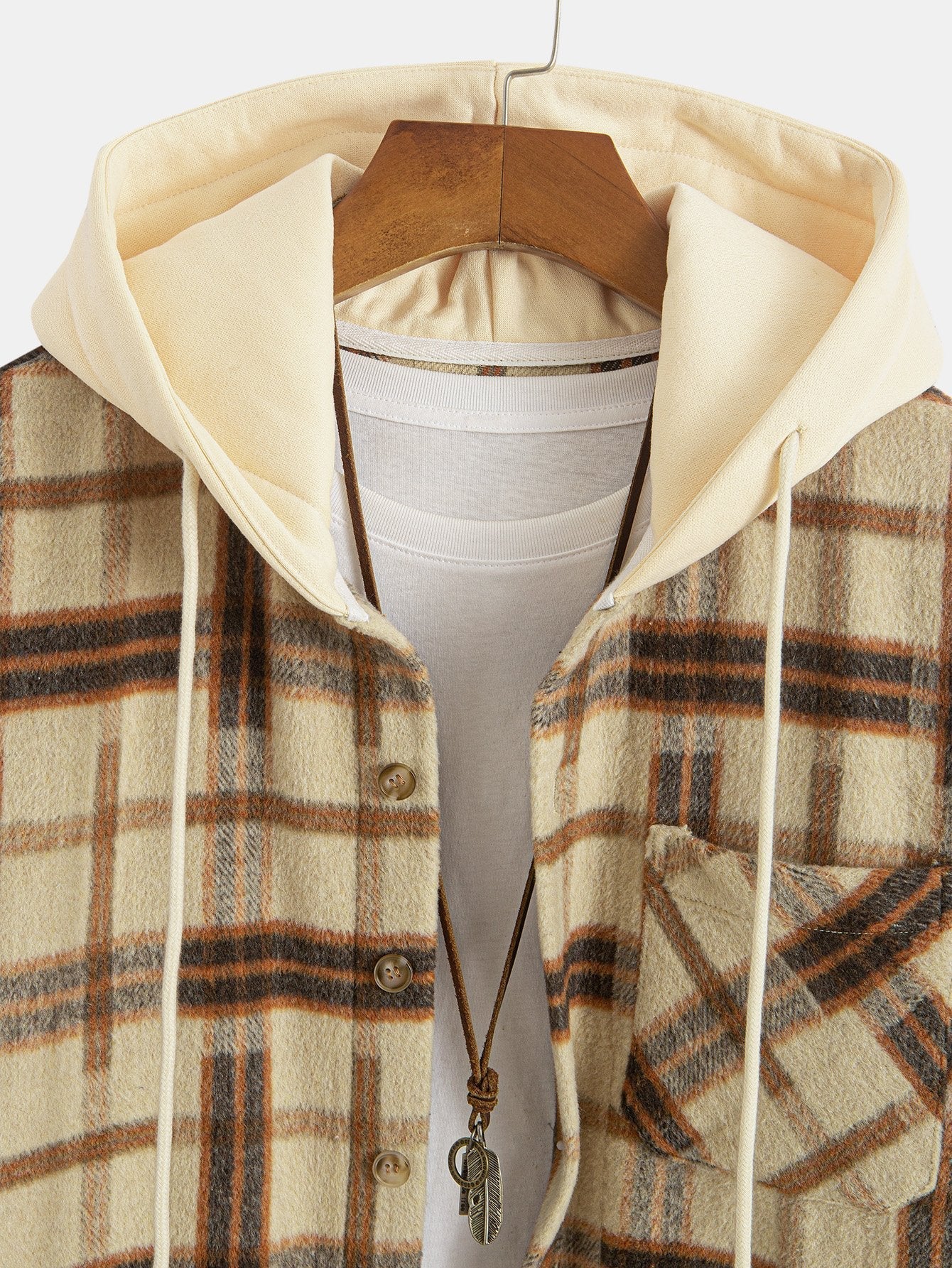 Relax Fit Heavy Weight Flannel Plaid Hooded Shirt