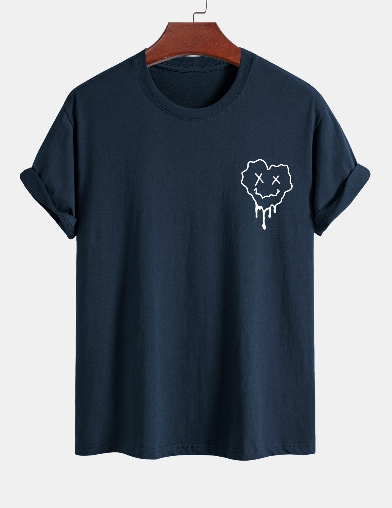 Regular Fit Dissolving Heart Smiley Face Print Cotton T-Shirt