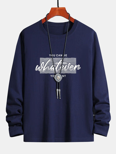 Long Sleeve Slogan Print Cotton T-Shirt