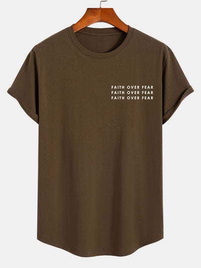 Slogan Print Cotton Arc Hem T-Shirt