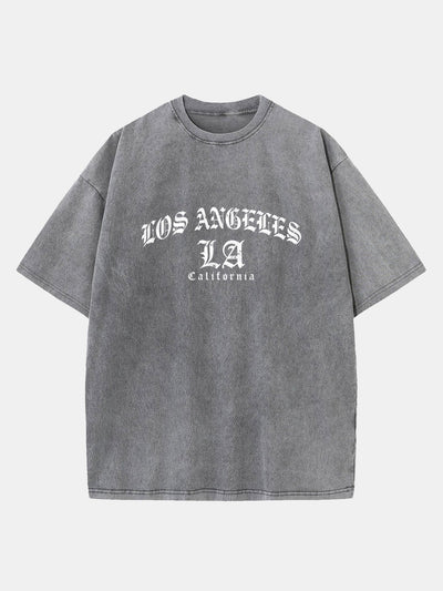Gothic Los Angeles Print Washed Distressed Drop Shoulder T-Shirt
