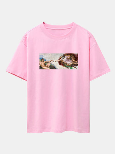 The Creation of Adam Print Drop Shoulder Oversize T-Shirt