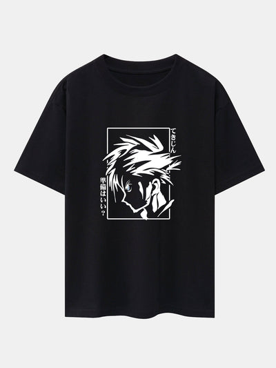 Japanese Comic Male Print Drop Shoulder Oversize T-Shirt