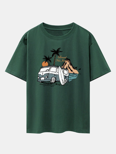 Car Island Print Drop Shoulder Oversize T-Shirt